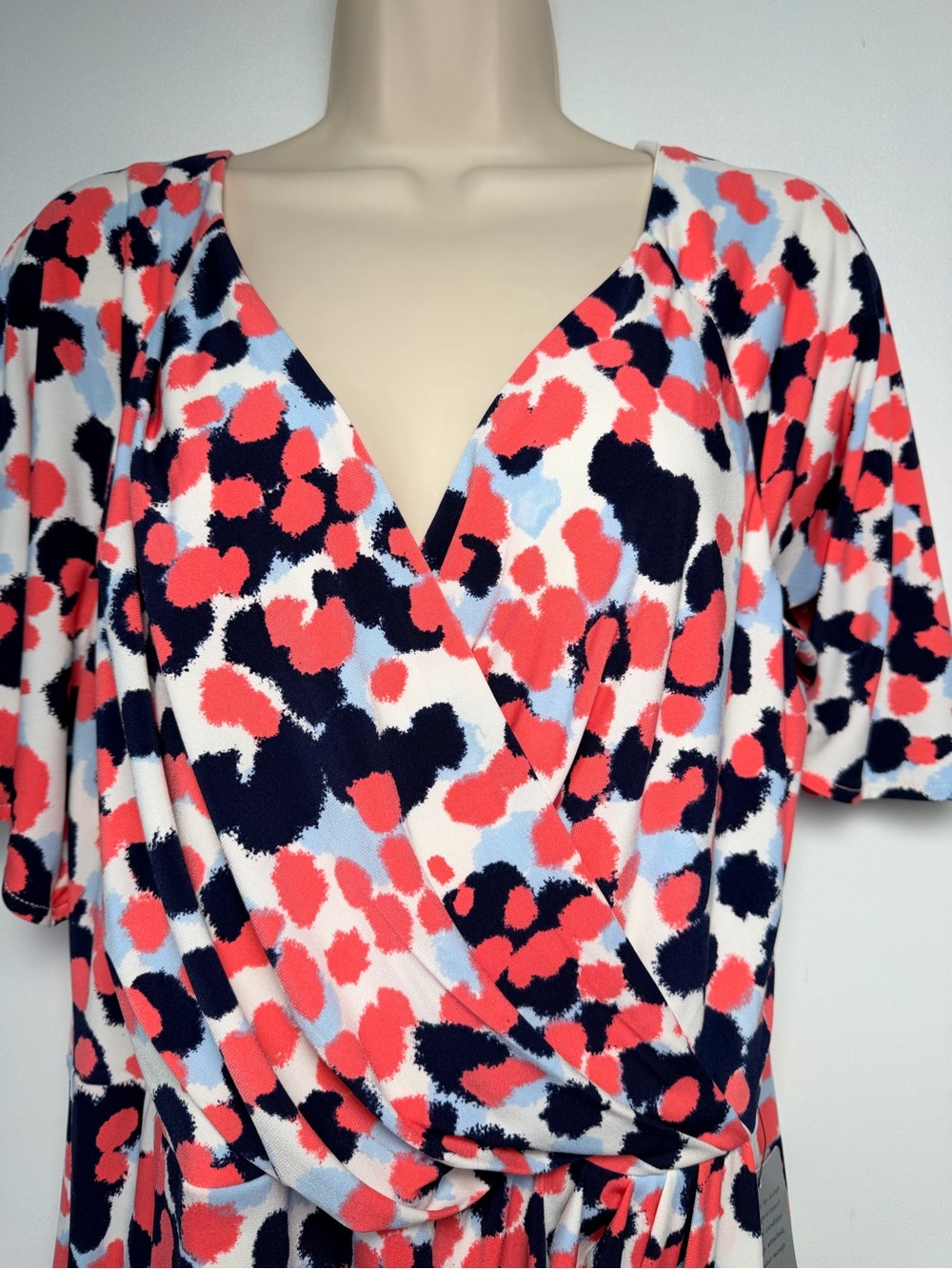 Maggy London Flutter Sleeve Faux Wrap Midi Dress Multicolor Polka Dot Size 16 - Picture 4 of 9